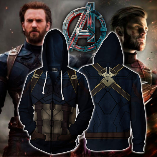 Captain America Cosplay Zip Up Hoodie Jacket 4XL