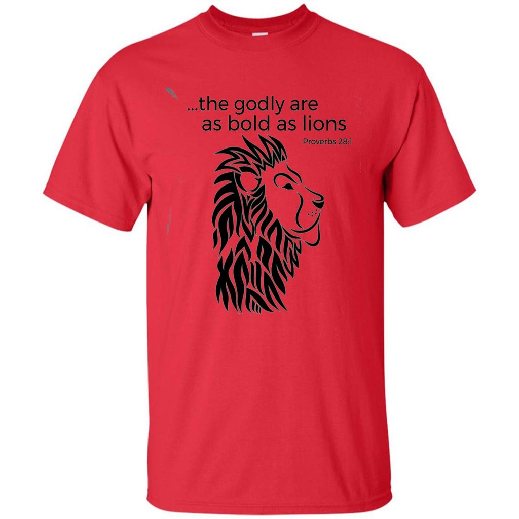 Proverbs 28:1 The Godly Are As Bold As Lions Bible Christian T-shirt Red