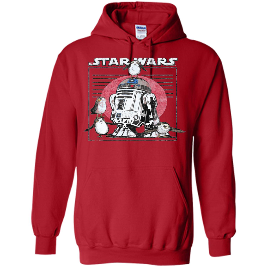 Movie T-shirt Last Jedi Flock Of Porgs Surround R2-D2 T-shirt Red