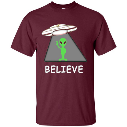 I Believe Alien T-shirt New Cool UFO T-shirt Maroon