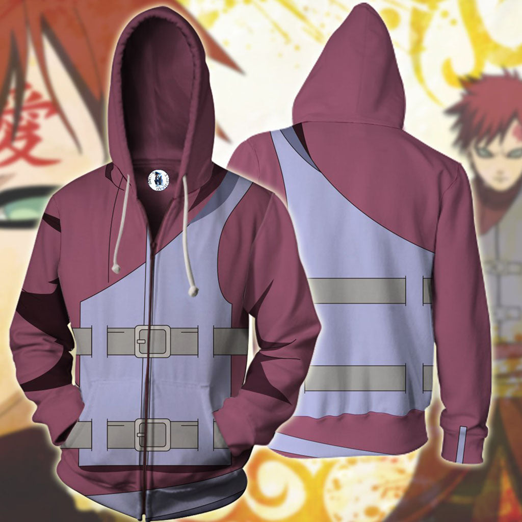 Naruto Gaara Cosplay Zip Up Hoodie Jacket 4XL