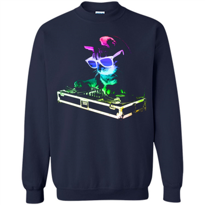 Cat Lover T-shirt House Cat Rainbow DJ Kitty Navy
