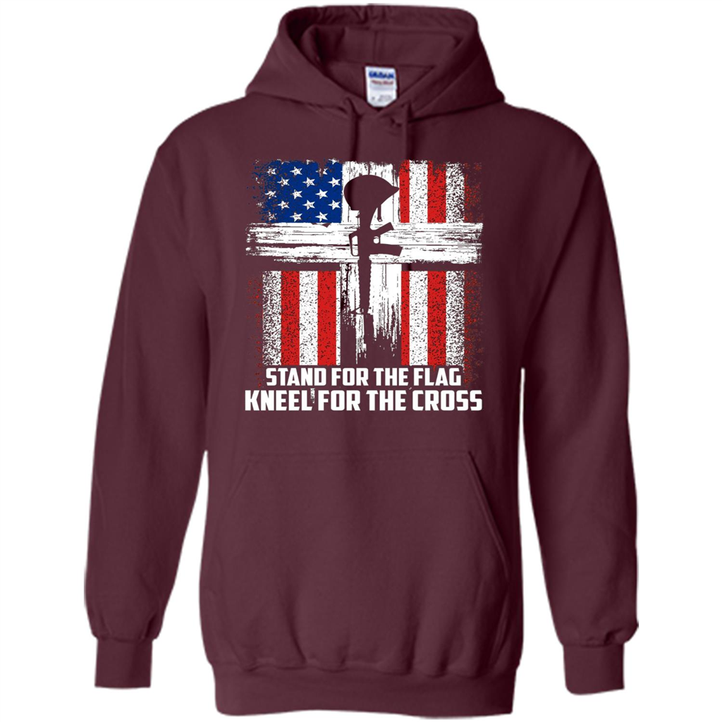 Military T-shirt Stand For The Flag Kneel For The Cross T-Shirt Maroon