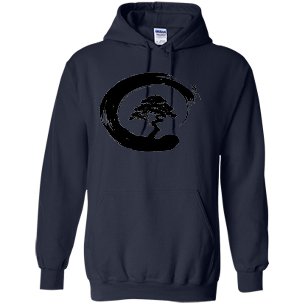 Bonsai Tree in Enso Circle - Buddhist Zen Calligraphy t-hirt Navy