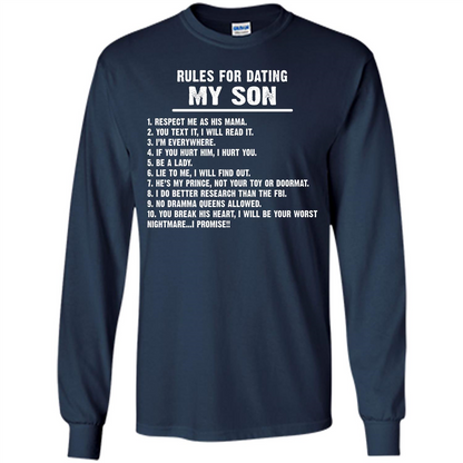 Parents T-shirt Rules For Dating My Son T-shirt Navy