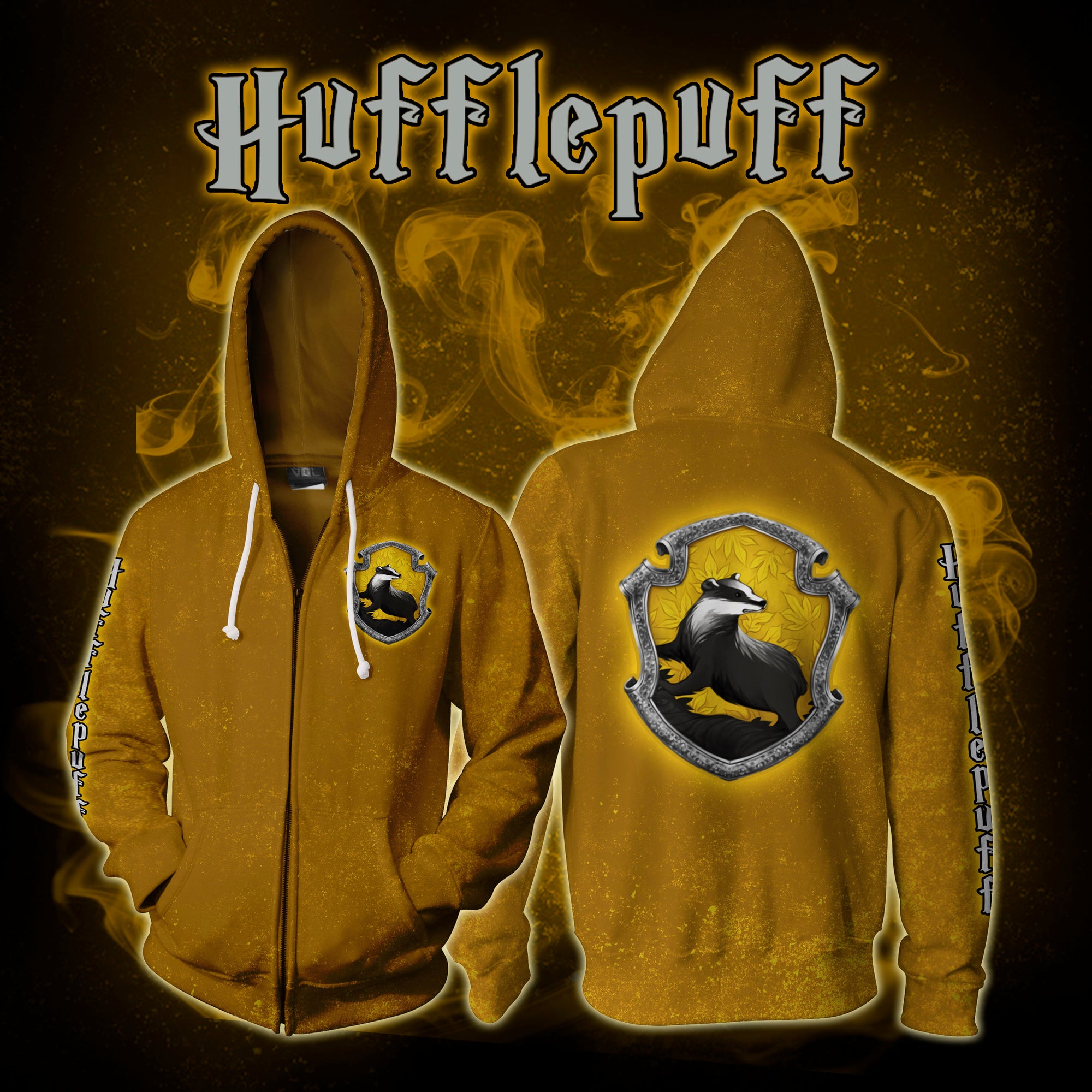 Hufflepuff Logo (Harry Potter) 3D Zip Up Hoodie