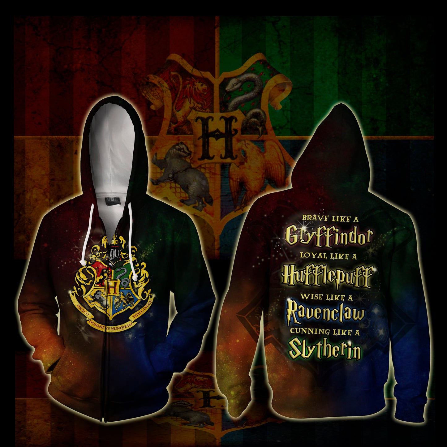 Hogwarts - Brave Loyal Wise Cunning Zip Up Hoodie Zip Hoodie
