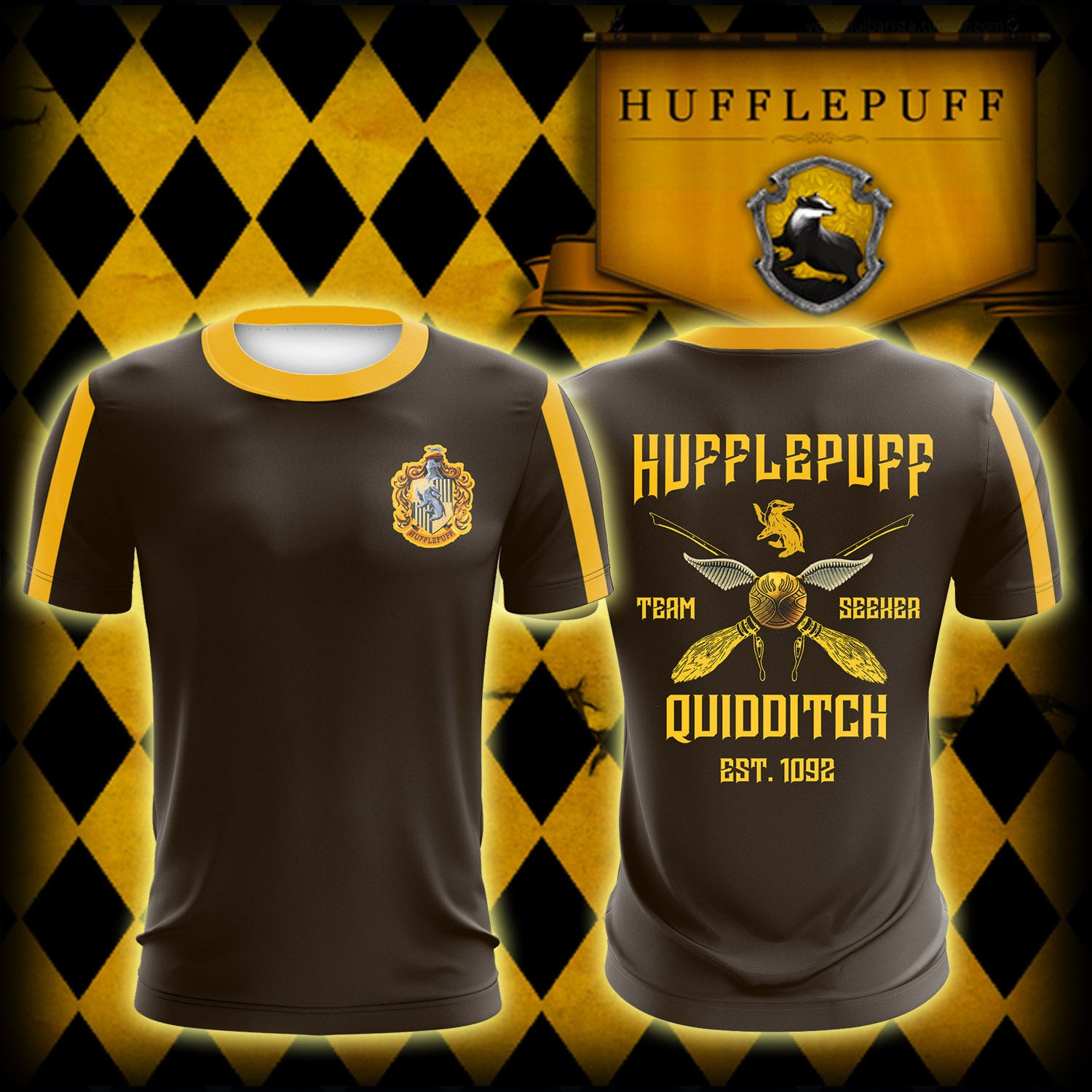 Hufflepuff Quidditch Team Harry Potter Unisex 3D T-shirt