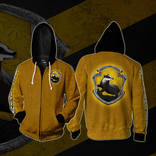 Hufflepuff Logo Harry Potter (Black Hood) Zip Up Hoodie