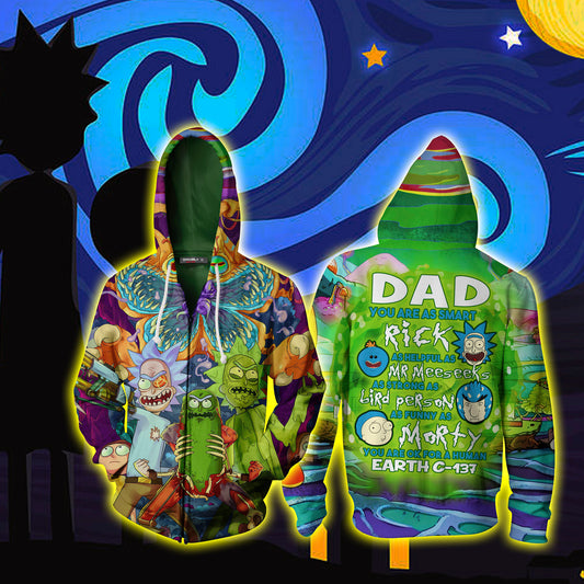 Dad - You Are Ok For A Human Earth C-137 Rick And Morty Zip Up Hoodie 4XL
