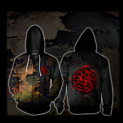 House Targaryen Game Of Thrones World Map Zip Up Hoodie 4XL