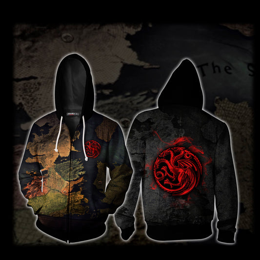 House Targaryen Game Of Thrones World Map Zip Up Hoodie 4XL