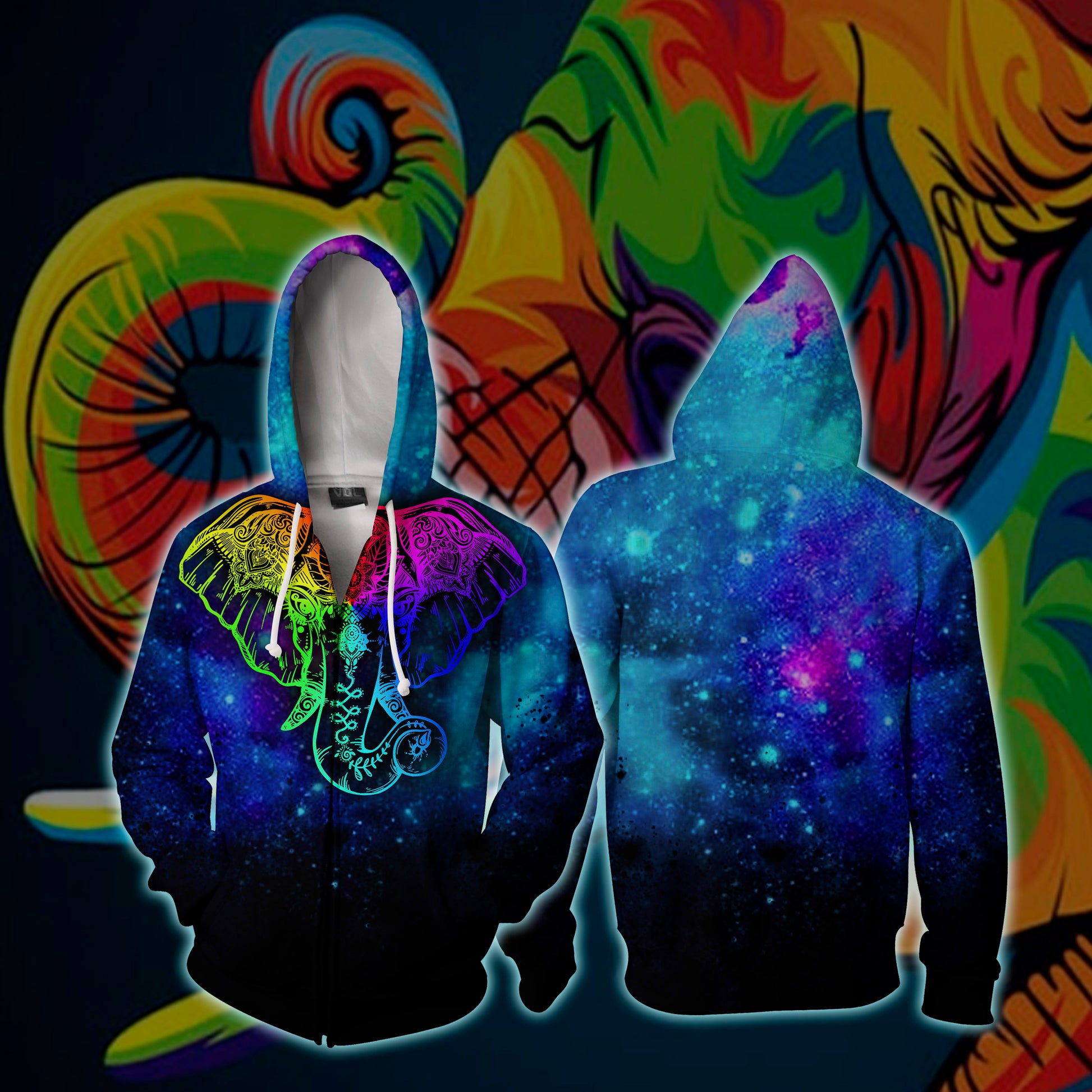 Elephant Lovers 3D Zip Up Hoodie 4XL