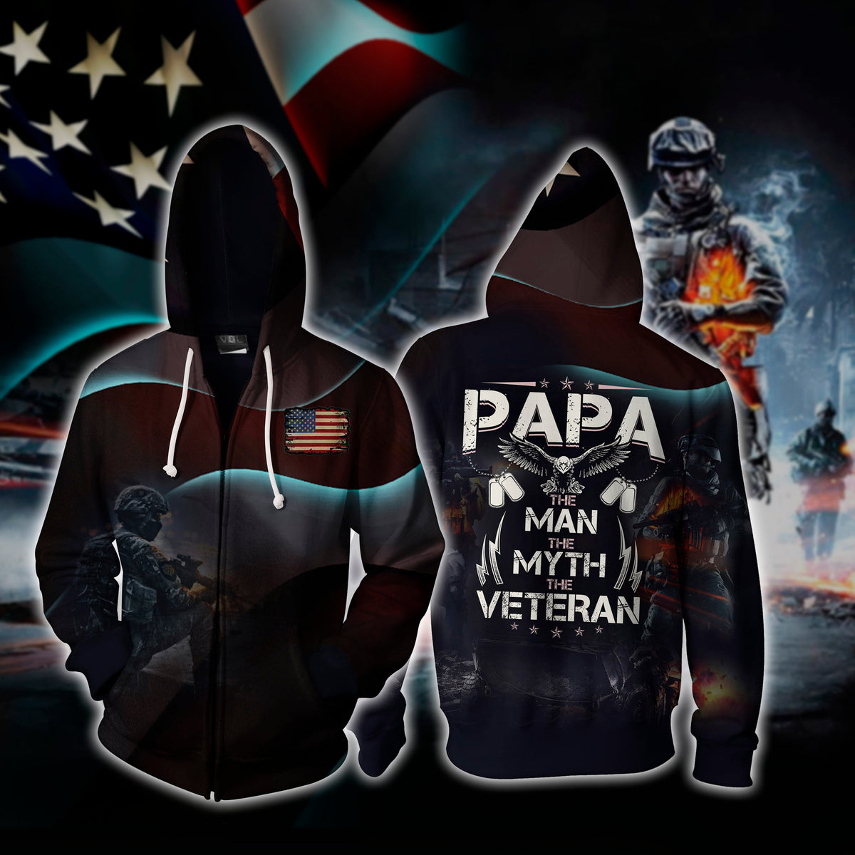 Papa - The Man The Myth The Veteran Zip Up Hoodie Zip Hoodie