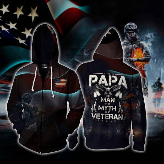 Papa - The Man The Myth The Veteran Zip Up Hoodie Zip Hoodie