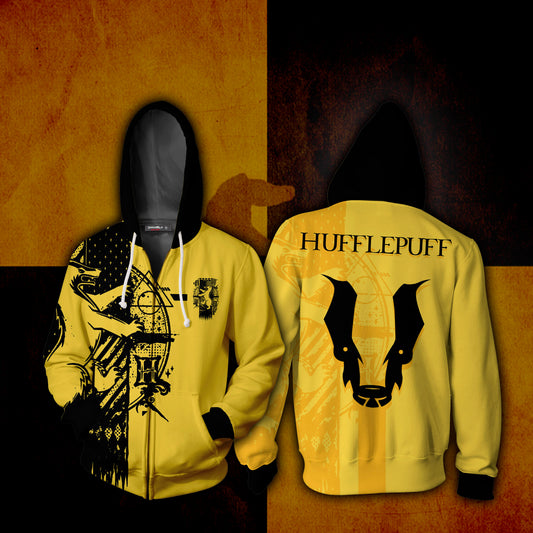 Quidditch Hufflepuff Harry Potter 3D Zip Up Hoodie