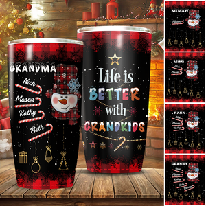 Personalized Life Is Better With Grandkids Winter Christmas Snowman Tumbler For Grandma