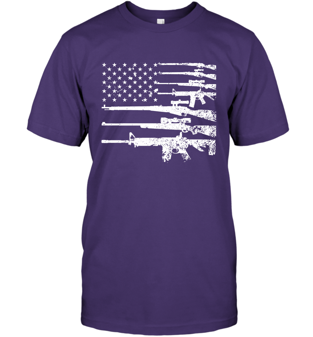 Gun US Flag Veteran Miltary Shirt T-Shirt T-Shirt Purple