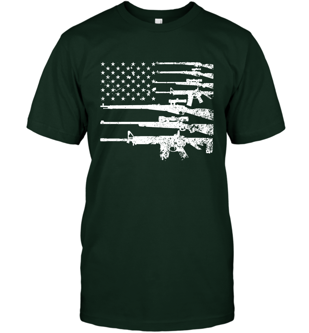 Gun US Flag Veteran Miltary Shirt T-Shirt T-Shirt Forest Green