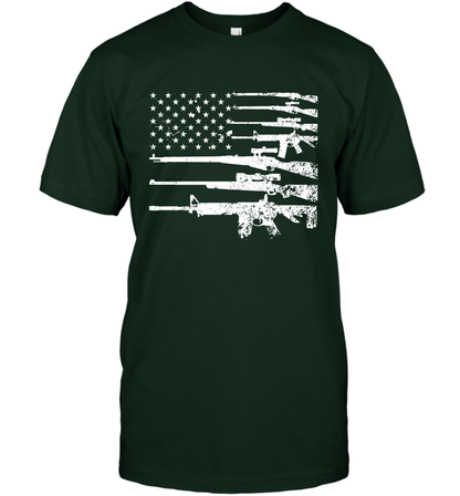 Gun US Flag Veteran Miltary Shirt T-Shirt T-Shirt Forest Green