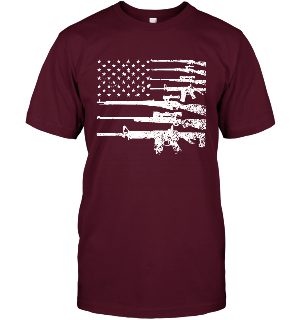 Gun US Flag Veteran Miltary Shirt T-Shirt T-Shirt Maroon