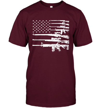 Gun US Flag Veteran Miltary Shirt T-Shirt T-Shirt Maroon