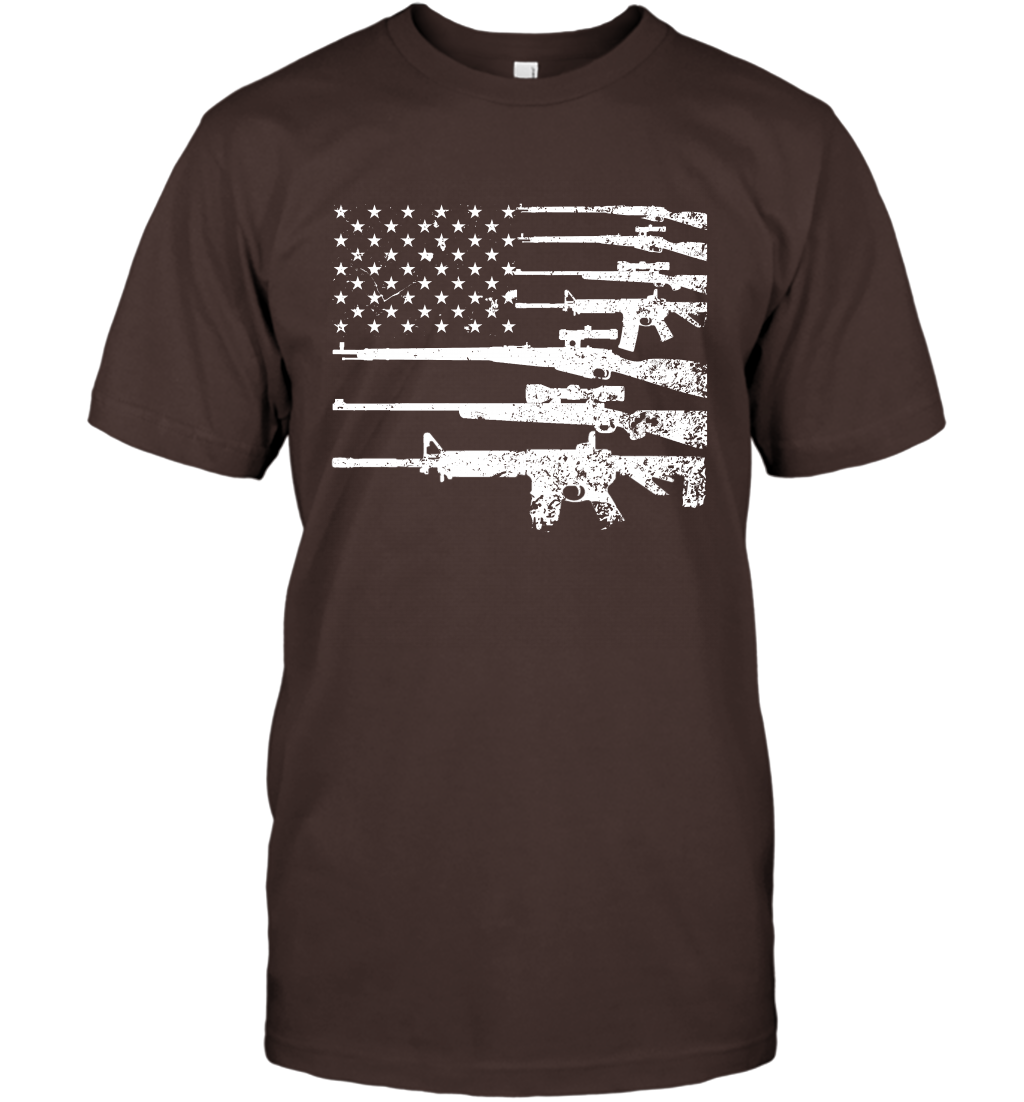 Gun US Flag Veteran Miltary Shirt T-Shirt T-Shirt Dark Chocolate