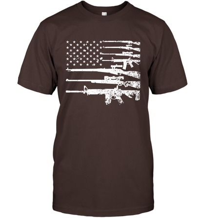 Gun US Flag Veteran Miltary Shirt T-Shirt T-Shirt Dark Chocolate