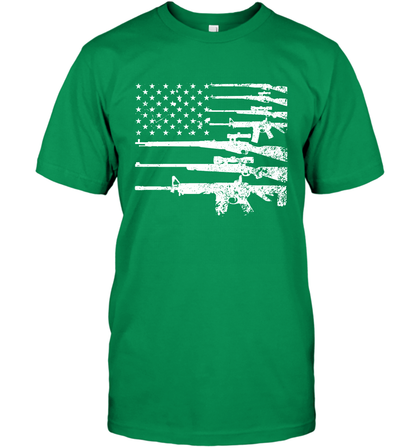 Gun US Flag Veteran Miltary Shirt T-Shirt T-Shirt Irish Green