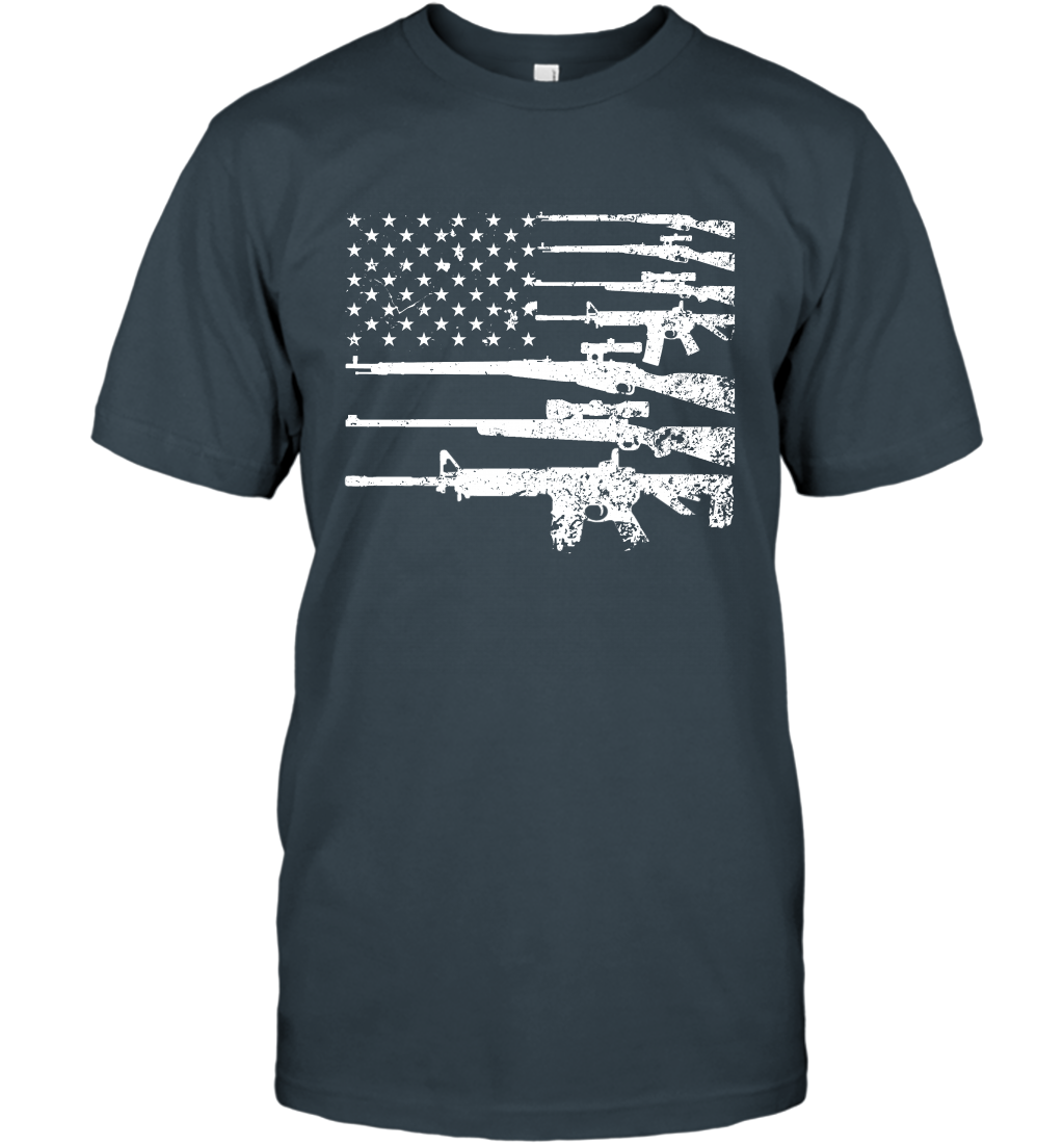 Gun US Flag Veteran Miltary Shirt T-Shirt T-Shirt Charcoal