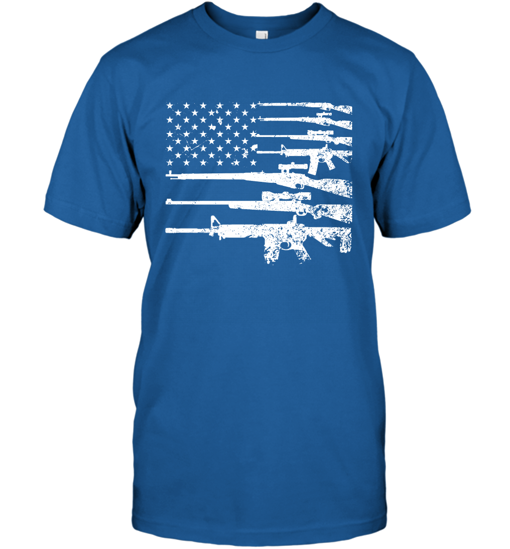 Gun US Flag Veteran Miltary Shirt T-Shirt T-Shirt Royal