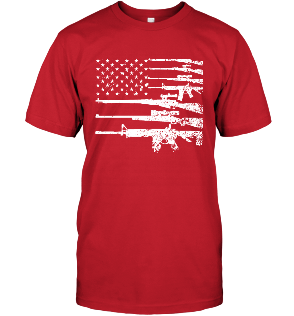 Gun US Flag Veteran Miltary Shirt T-Shirt T-Shirt Red
