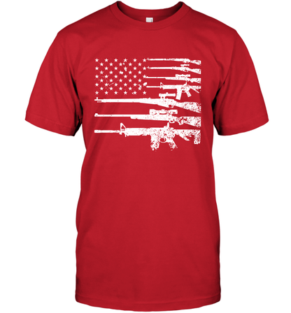 Gun US Flag Veteran Miltary Shirt T-Shirt T-Shirt Red