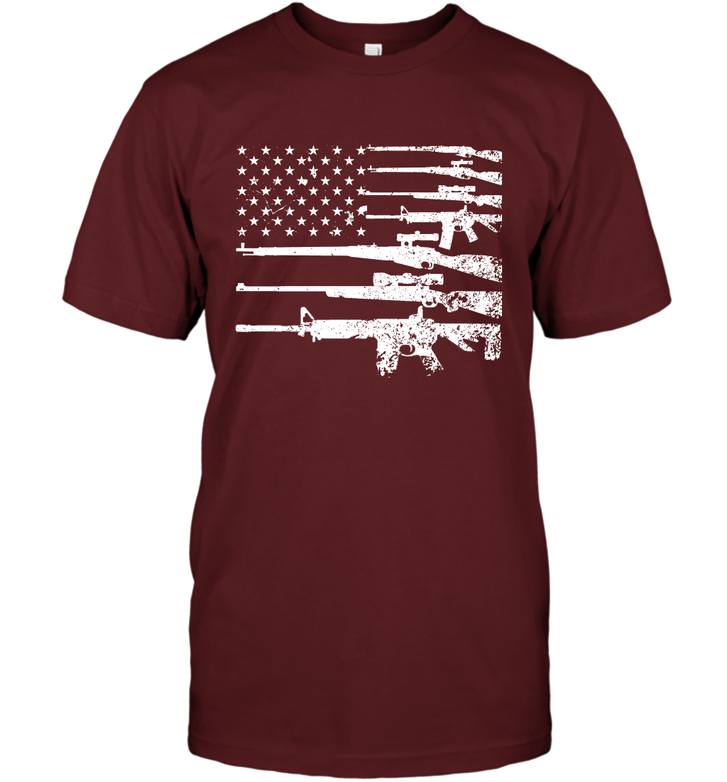 Gun US Flag Veteran Miltary Shirt T-Shirt T-Shirt Cardinal