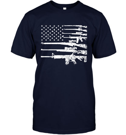 Gun US Flag Veteran Miltary Shirt T-Shirt T-Shirt Navy