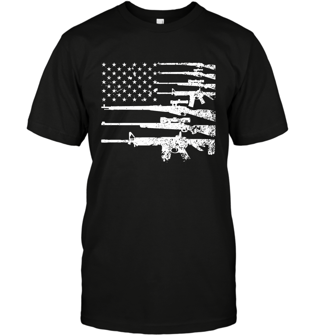 Gun US Flag Veteran Miltary Shirt T-Shirt T-Shirt Black
