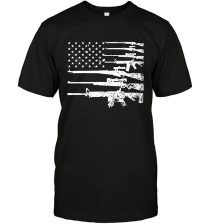 Gun US Flag Veteran Miltary Shirt T-Shirt T-Shirt Black