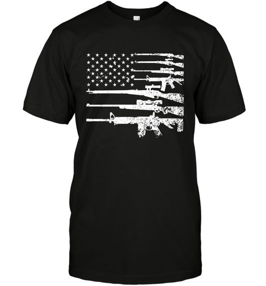 Gun US Flag Veteran Miltary Shirt T-Shirt T-Shirt Black