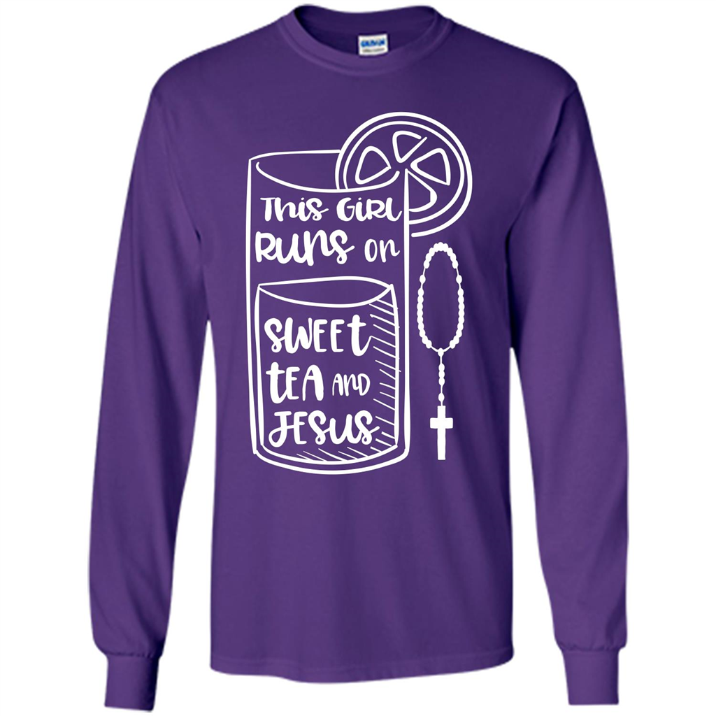 Christian T-shirt This Girl Runs on Sweet Tea and Jesus T-shirt Purple