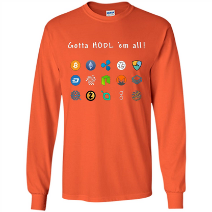 Ethereum Bitcoin Litecoin Gotta Hodl Em All Crypto T-Shirt Orange