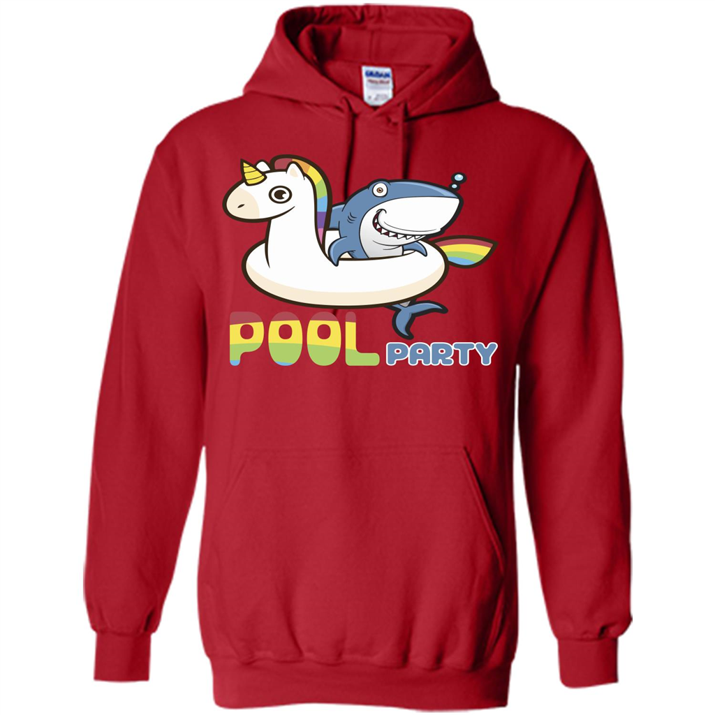 Pool Party T-shirt Unicorn Float Funny Shark Red