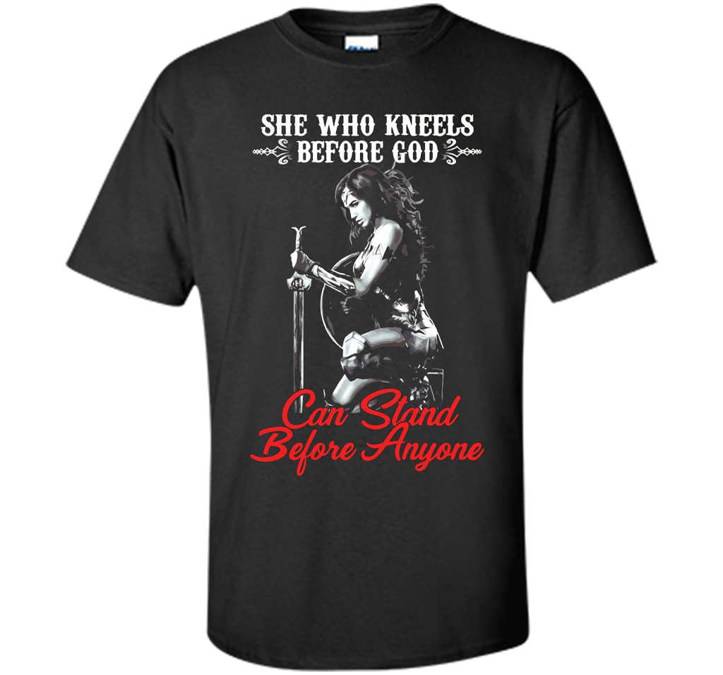 Wonder Woman T-shirt She Who Kneels Before God Can Stand Before Anyone Black