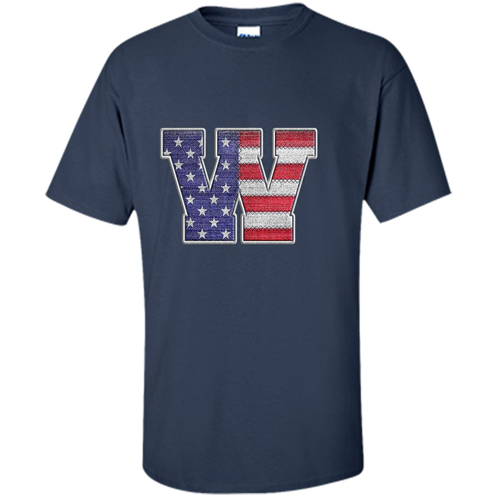 Patriotic T-shirt Letter W American Flag Embroidery Navy
