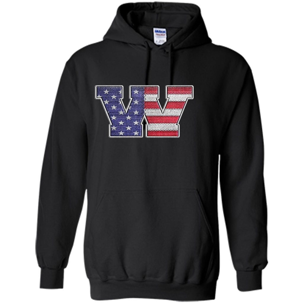 Patriotic T-shirt Letter W American Flag Embroidery Black