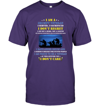I Am A Grumpy Veteran I Served I Sacrificed I Dont Regret Shirt T-Shirt Purple