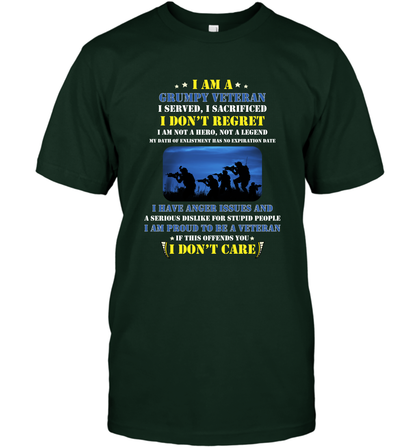 I Am A Grumpy Veteran I Served I Sacrificed I Dont Regret Shirt T-Shirt Forest Green