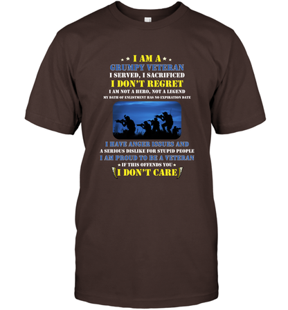 I Am A Grumpy Veteran I Served I Sacrificed I Dont Regret Shirt T-Shirt Dark Chocolate