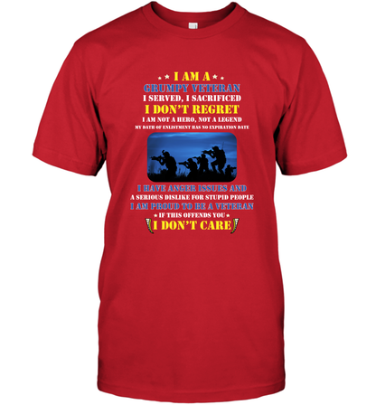 I Am A Grumpy Veteran I Served I Sacrificed I Dont Regret Shirt T-Shirt Red