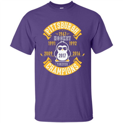 Pittsburgh Hockey 5 Times Cup Champions Cool Penguin T-shirt Purple