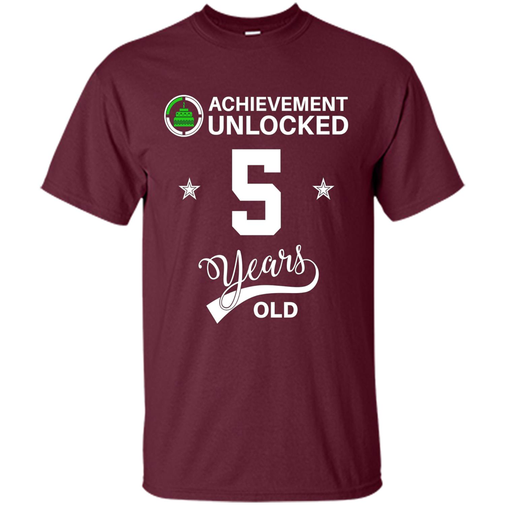 Happy 5th birthday T-shirt Achievement Unlocked 5 Years Old Maroon